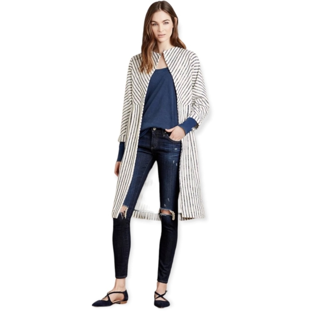NWT ANTHROPOLOGIE Elevenses Bellport Jacket Longline Open Front Striped Small